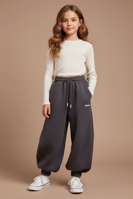 Pantalon Fluide Ample Molleton Gris Décontracté Enfant