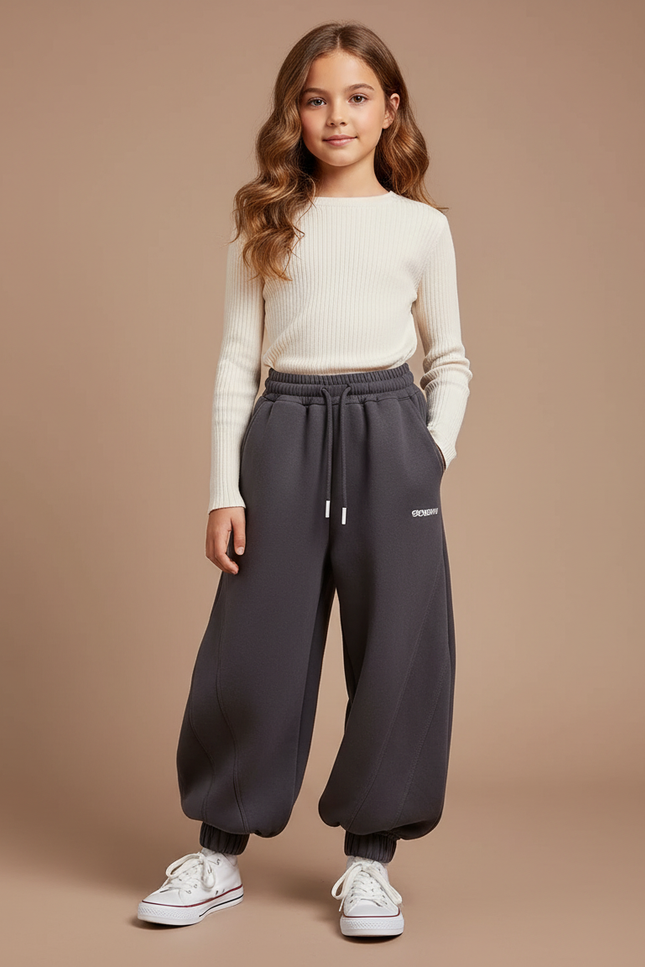 Pantalon Fluide Ample Molleton Gris Décontracté Enfant