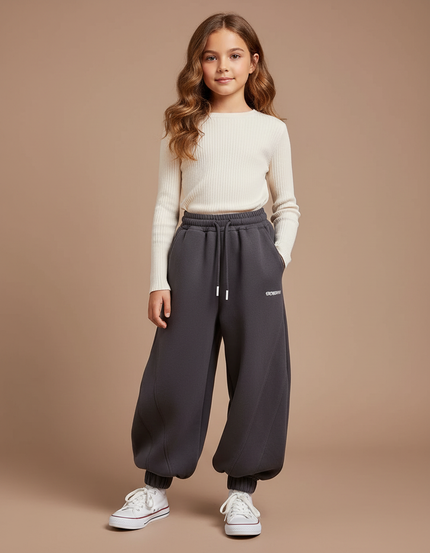 Pantalon Fluide Ample Molleton Gris Décontracté Enfant