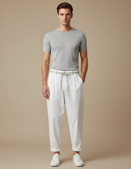 Pantalon Fluide Blanc Coton Ample Décontracté Homme