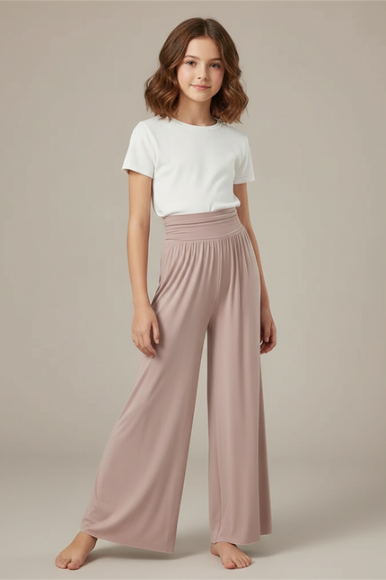Pantalon Fluide Rose Ample Taille Haute Confortable - Viscose
