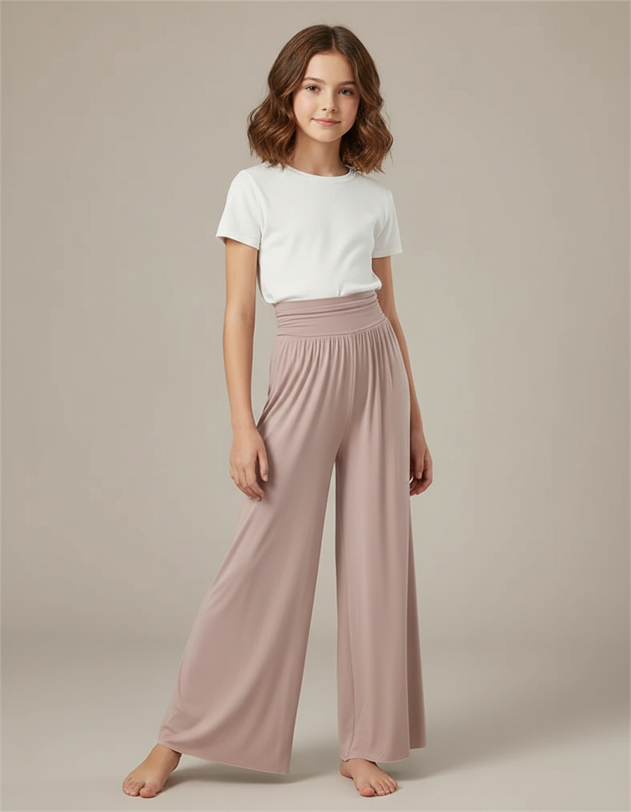 Pantalon Fluide Rose Ample Taille Haute Confortable - Viscose