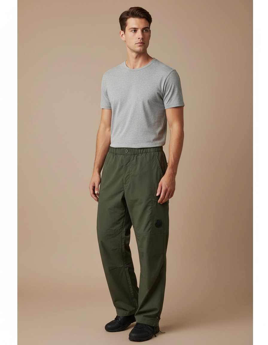 Pantalon Fluide Vert Kaki Cargo Sport Homme - Polyester