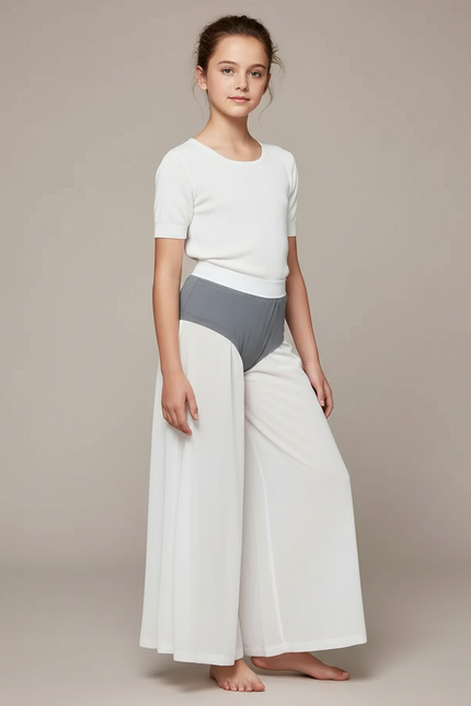 Pantalon Fluide Blanc Ample Confortable Fille - Viscose