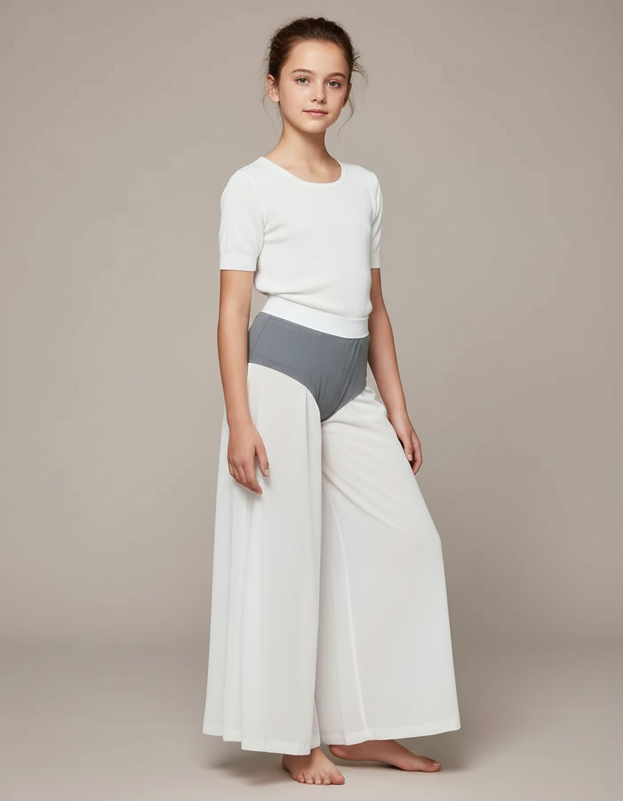 Pantalon Fluide Blanc Ample Confortable Fille - Viscose
