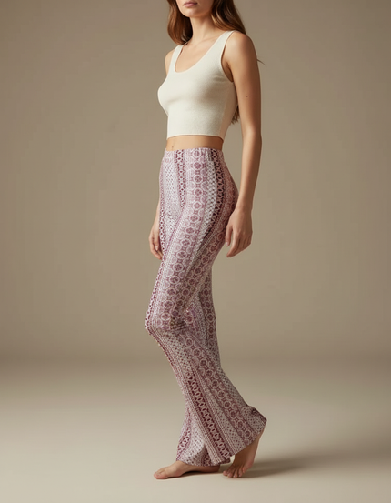 Pantalon Fluide Imprimé Bohème Élastique Évasé Décontracté - Multicolore Viscose