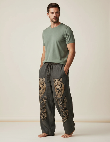 Pantalon Fluide Gris Ample Loup Viking Homme - Lin