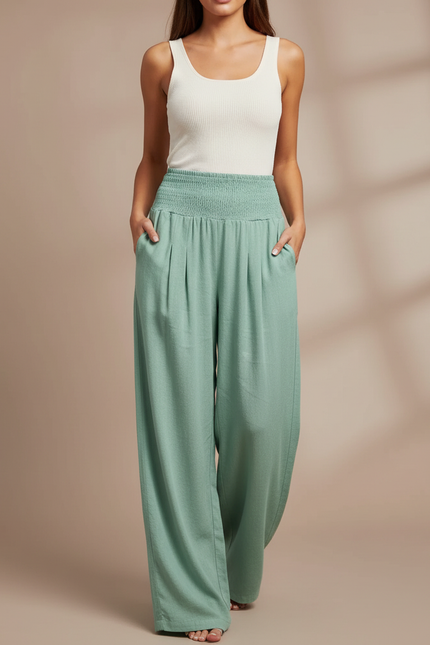 Pantalon Femme Grande Taille Fluide - Vert Viscose