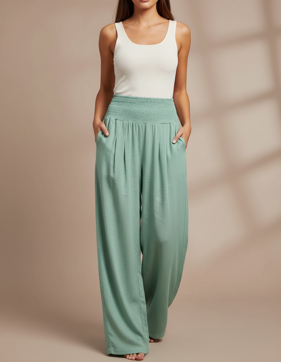 Pantalon Femme Grande Taille Fluide - Vert Viscose