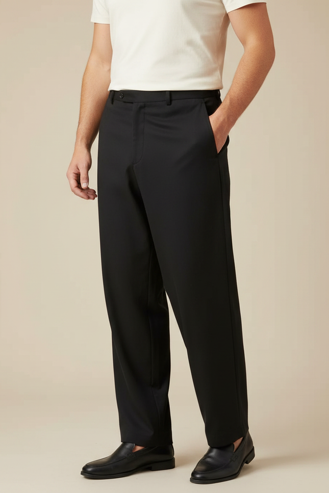 Pantalon Fluide Noir Ample Décontracté Homme Élégant - Polyester