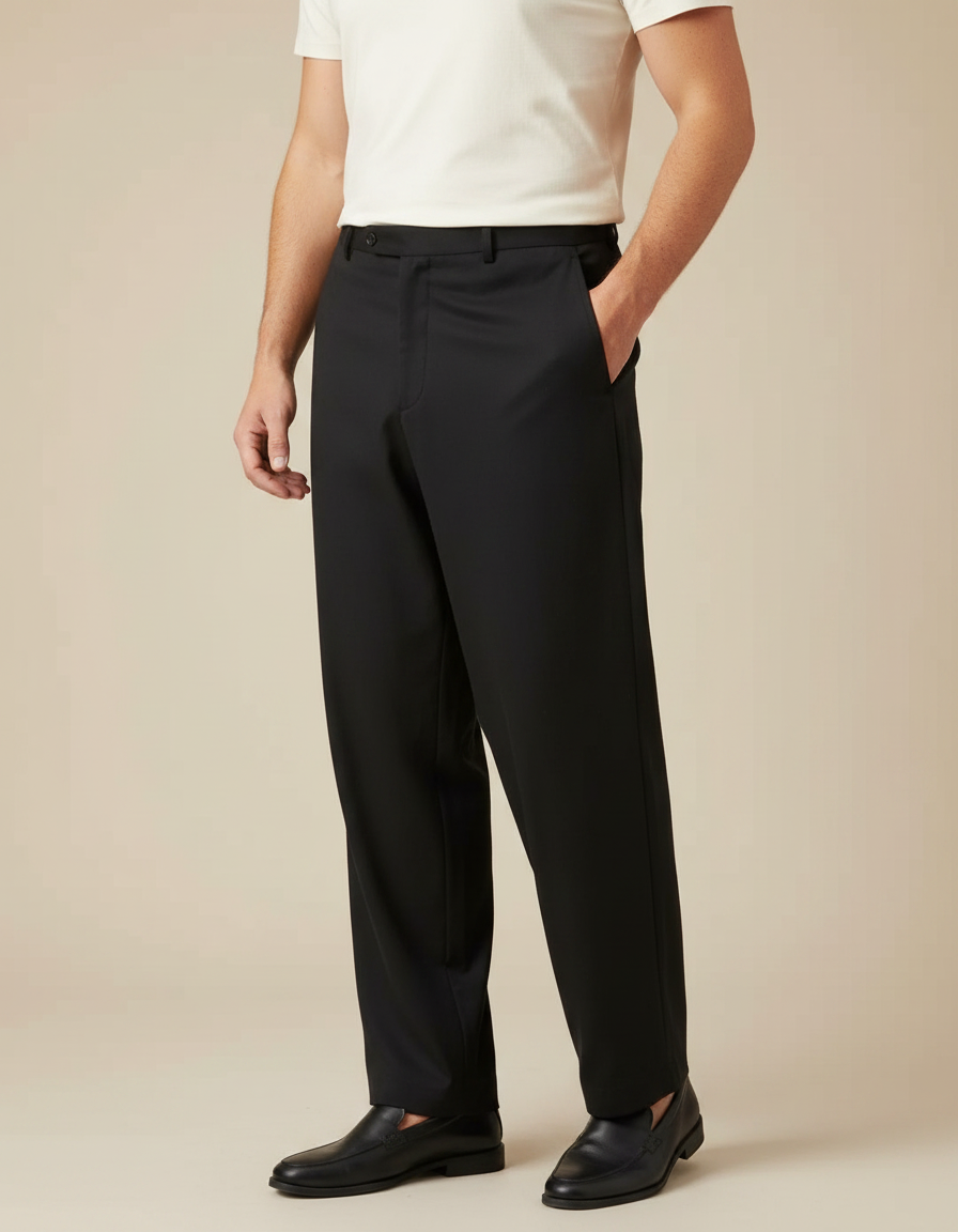 Pantalon Fluide Noir Ample Décontracté Homme Élégant - Polyester