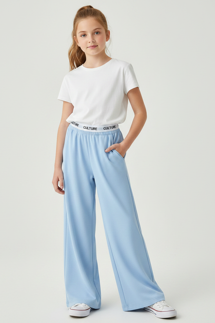 Pantalon Fluide Bleu Ciel Ample Décontracté Confortable - Maille