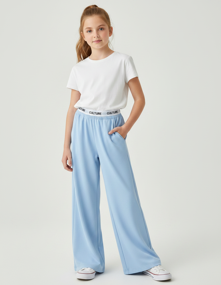 Pantalon Fluide Bleu Ciel Ample Décontracté Confortable - Maille