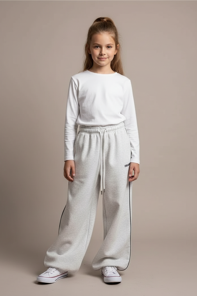 Pantalon Fluide Gris Ample Sport Décontracté Rayures - Molleton
