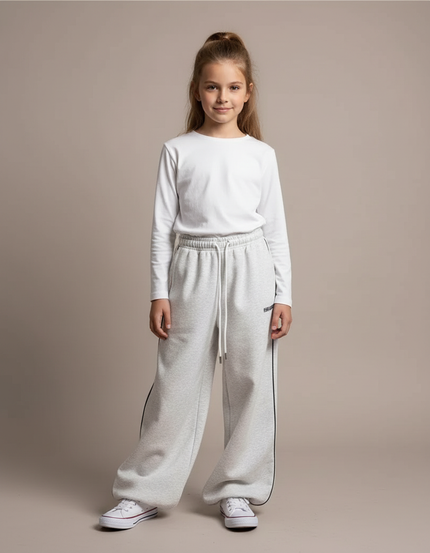 Pantalon Fluide Gris Ample Sport Décontracté Rayures - Molleton
