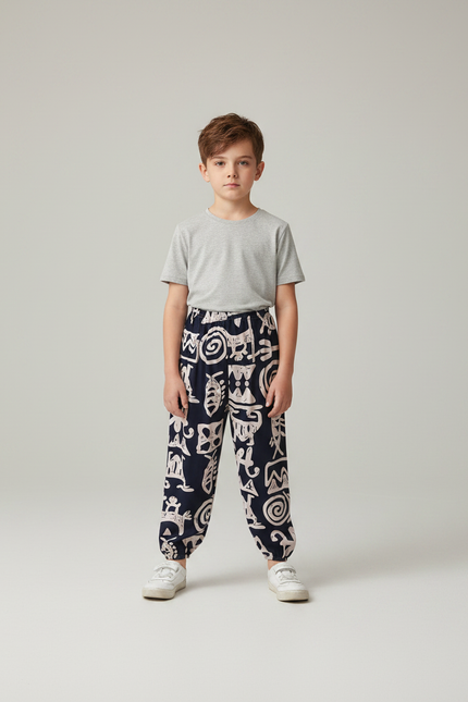 Pantalon Fluide Imprimé Ethnique Ample Confortable Garçon - Viscose