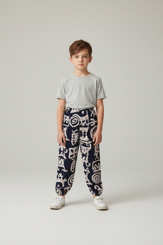 Pantalon Fluide Imprimé Ethnique Ample Confortable Garçon - Viscose