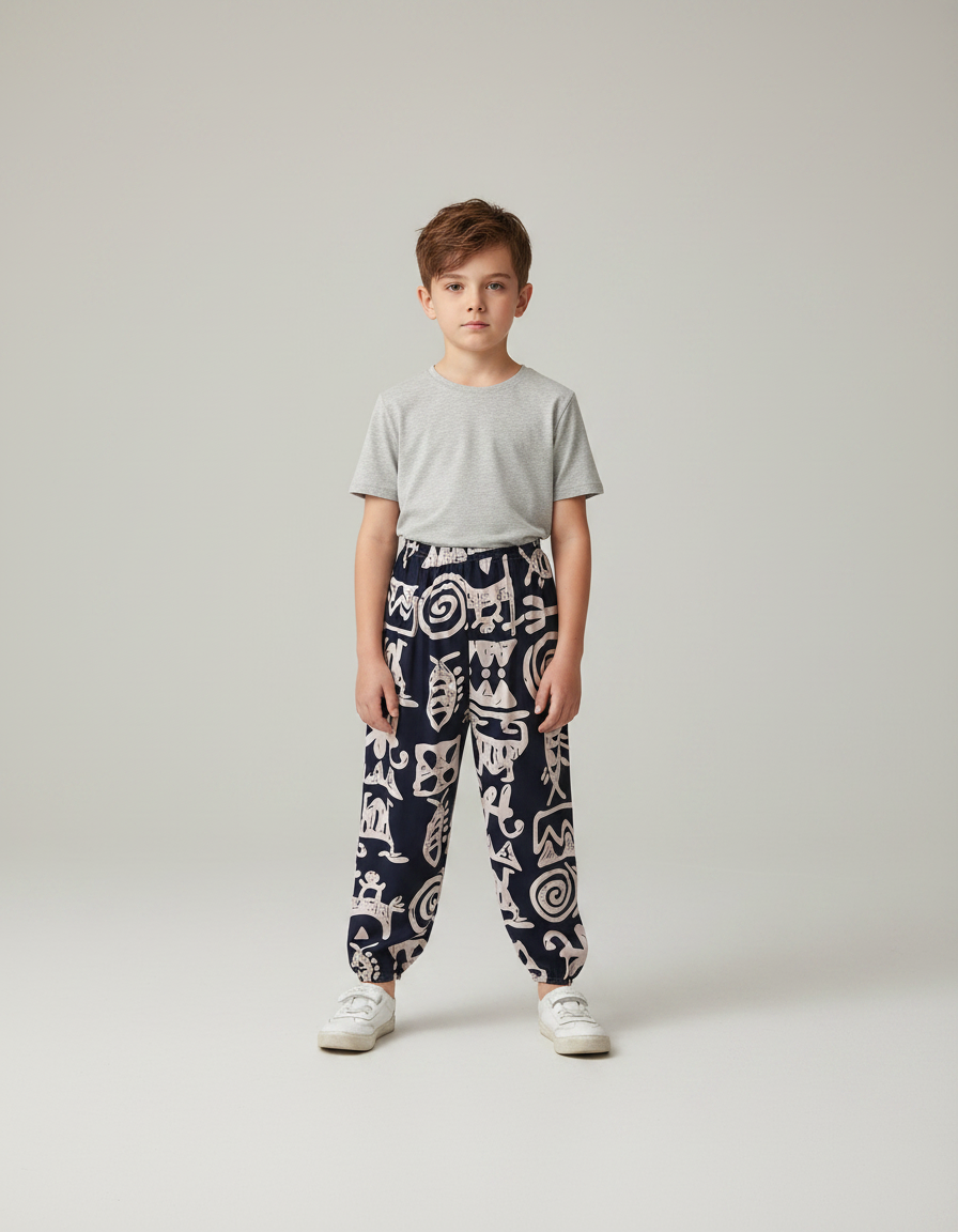 Pantalon Fluide Imprimé Ethnique Ample Confortable Garçon - Viscose