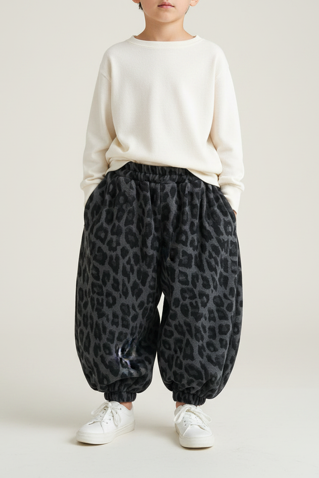 Pantalon Fluide Léopard Ample Polaire Élastique Chaud Enfant - Imprimé Molleton