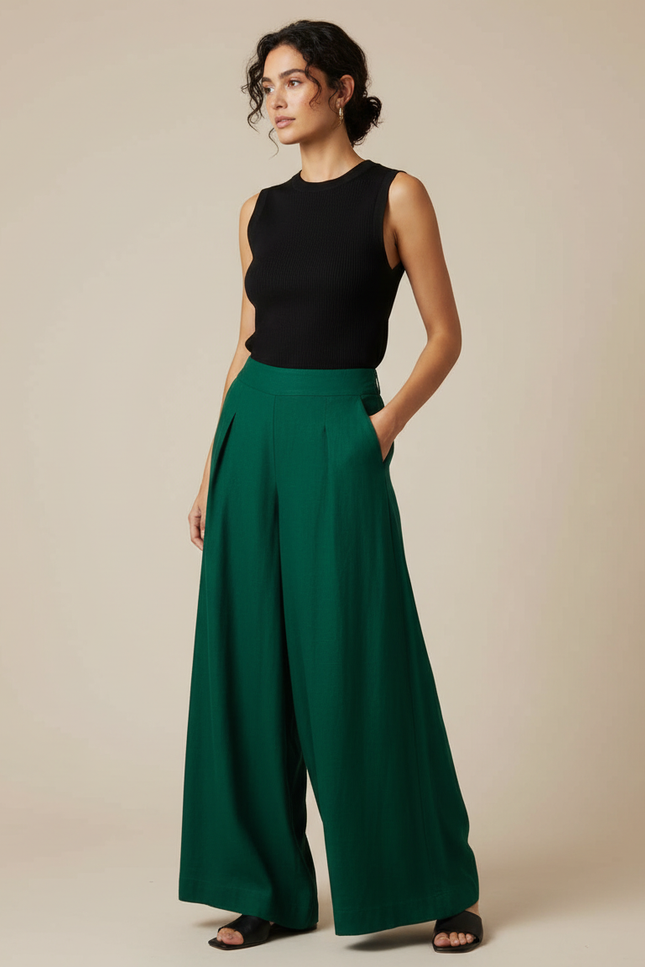 Pantalon Fluide Soleil - Vert Viscose