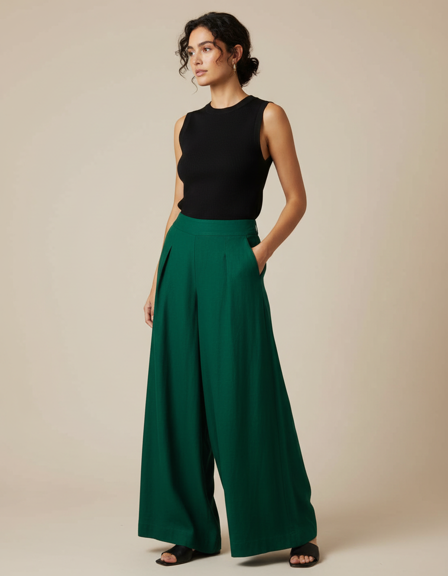 Pantalon Fluide Soleil - Vert Viscose