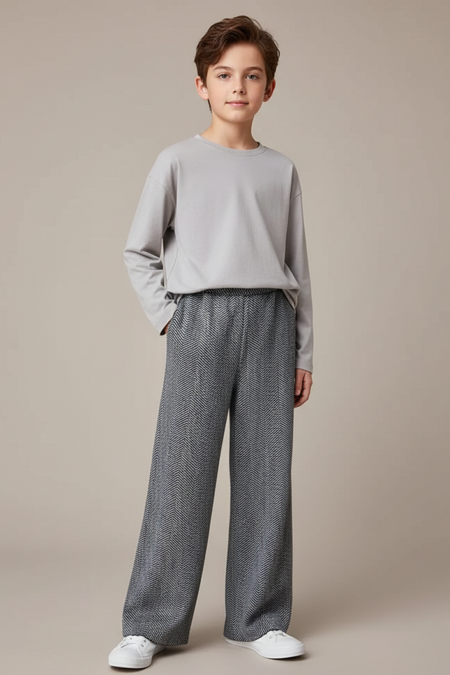 Pantalon Fluide Gris Ample Chevrons Tricotés Enfant - Maille