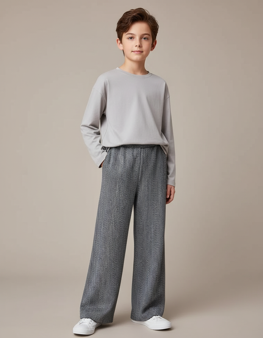 Pantalon Fluide Gris Ample Chevrons Tricotés Enfant - Maille