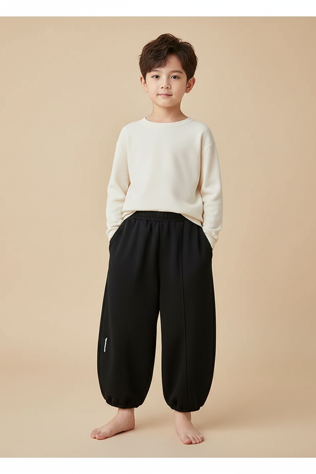 Pantalon Fluide Noir Ample Harem Sport Enfant - Molleton