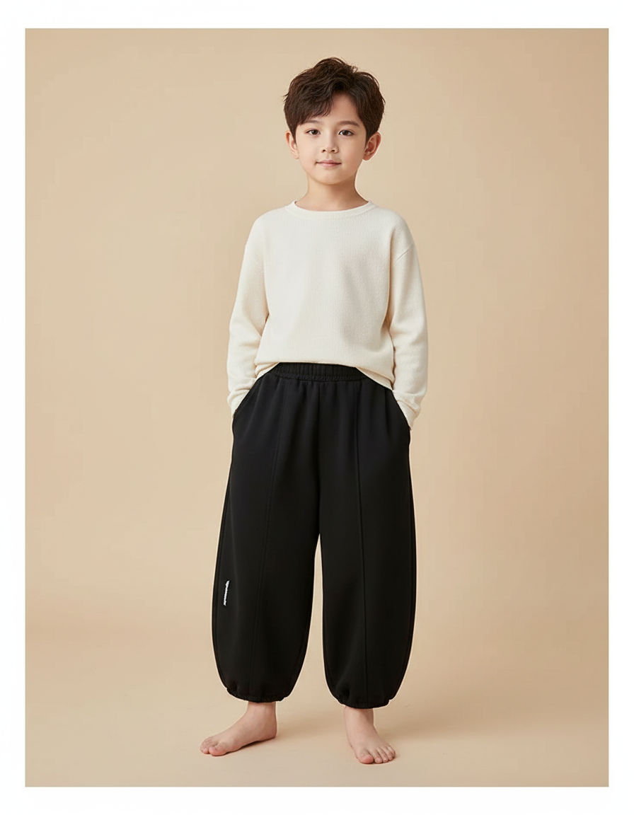 Pantalon Fluide Noir Ample Harem Sport Enfant - Molleton