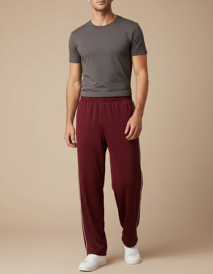 Pantalon Fluide Homme Sport Bordeaux Rayé Décontracté - Polyester