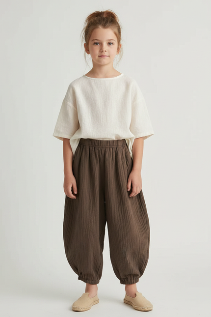 Pantalon Fluide Marron Coton Confortable Ample Enfant