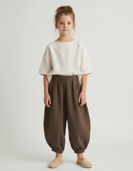 Pantalon Fluide Marron Coton Confortable Ample Enfant