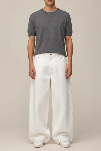 Pantalon Large Jean Fluide - Blanc