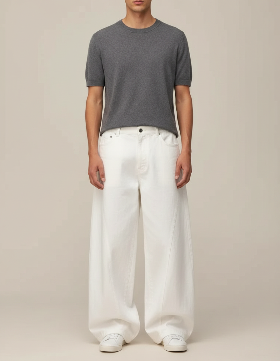 Pantalon Large Jean Fluide - Blanc