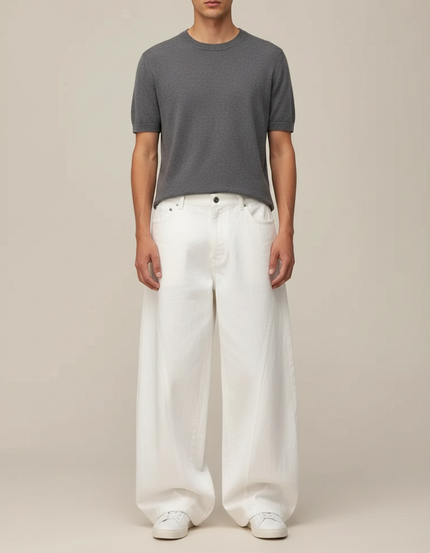Pantalon Large Jean Fluide - Blanc