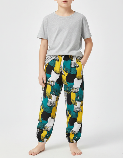 Pantalon Fluide Imprimé Abstrait Coloré Ample Enfant - Multicolore Viscose