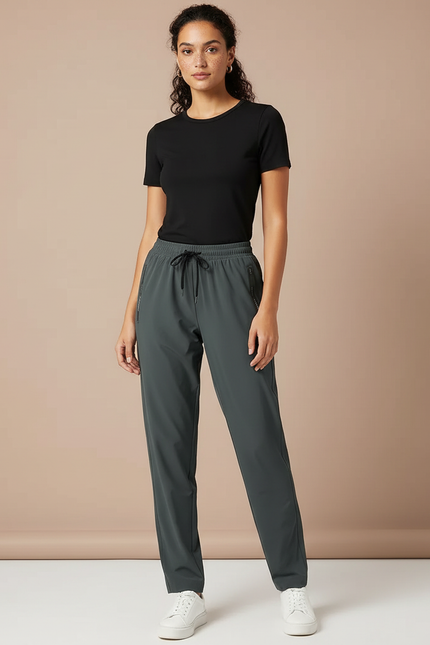 Pantalon Fluide Vert Ample Léger Sportif Femme - Polyester