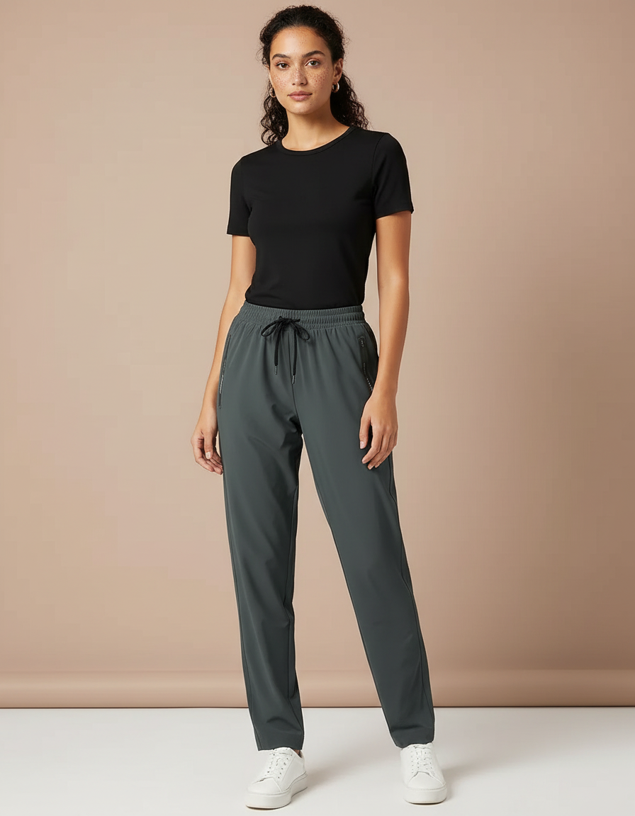 Pantalon Fluide Vert Ample Léger Sportif Femme - Polyester