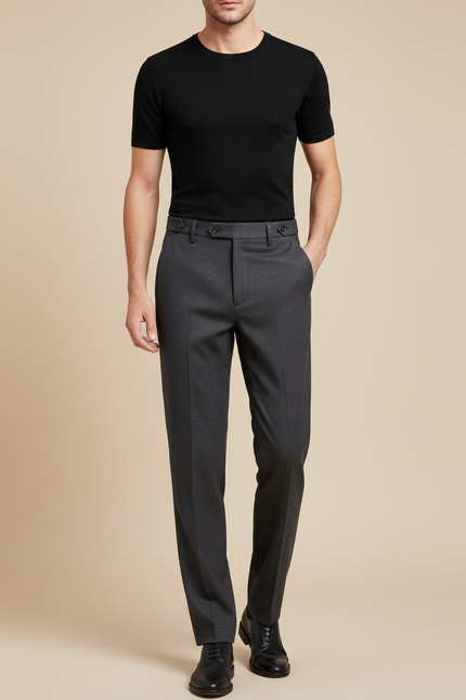 Pantalon Fluide Gris Foncé Droit Élégant Homme - Laine