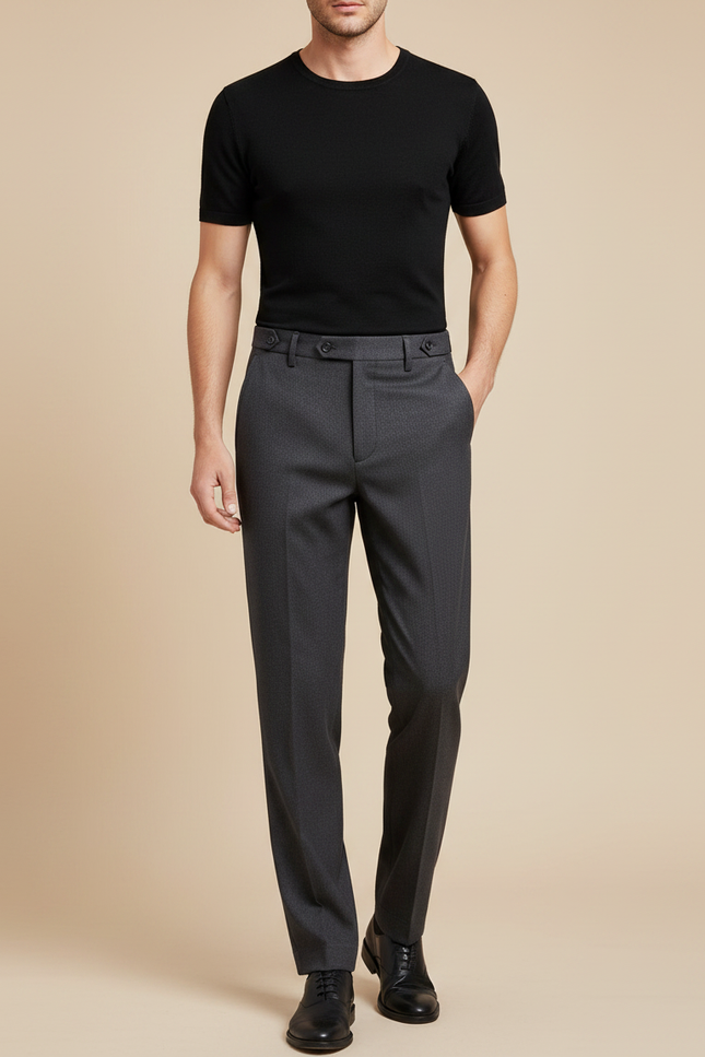 Pantalon Fluide Gris Foncé Droit Élégant Homme - Laine