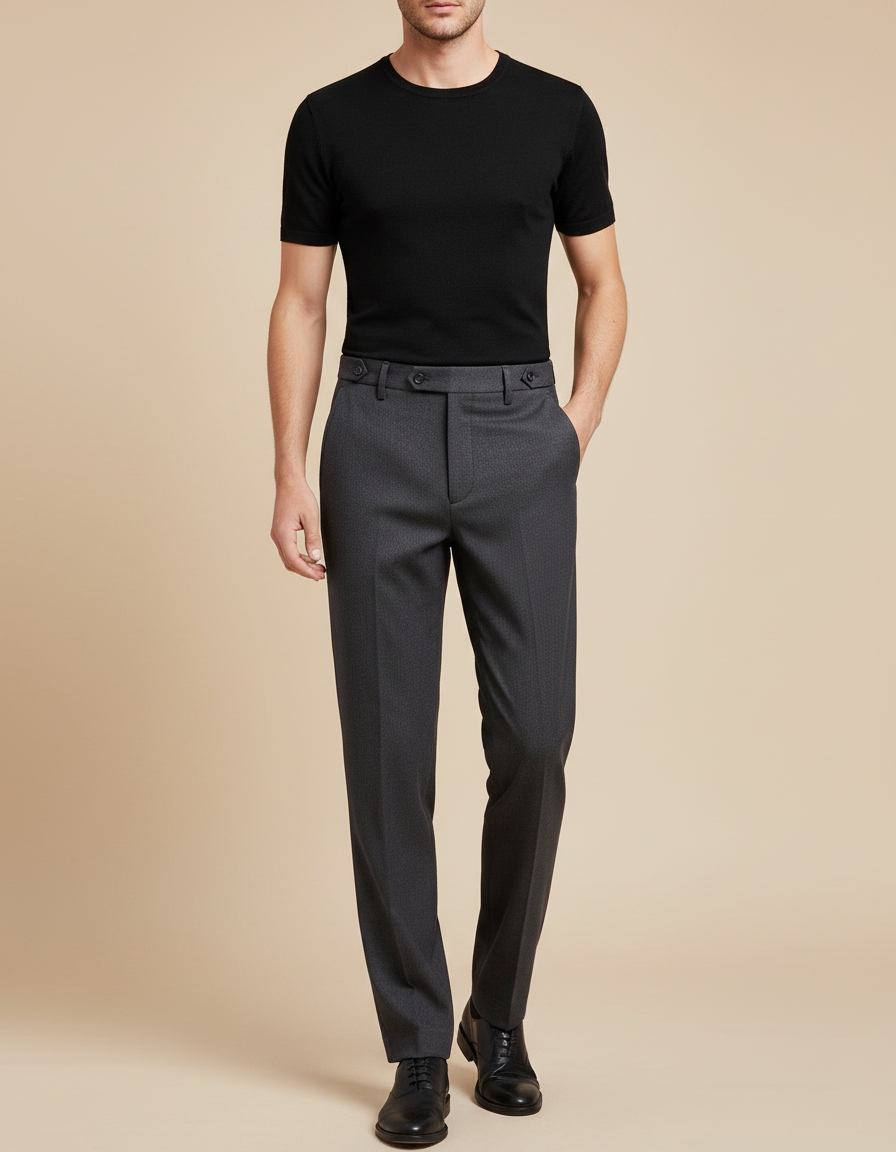 Pantalon Fluide Gris Foncé Droit Élégant Homme - Laine