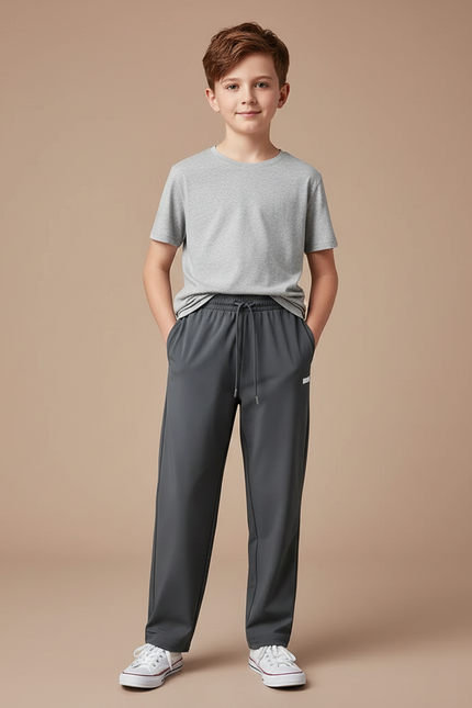 Pantalon Fluide Gris Ample Cordon Sport Garçon - Polyester