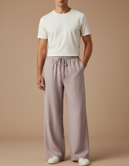 Pantalon Fluide Homme Ample Cordon Décontracté Lin - Violet