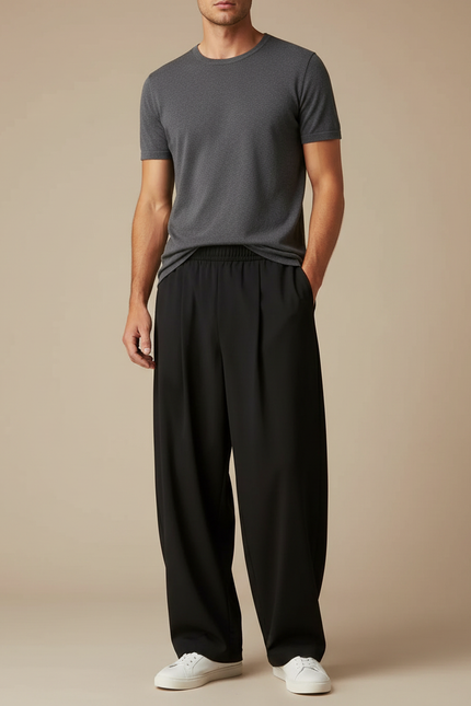 Pantalon Fluide Noir Ample Décontracté Homme Moderne - Viscose