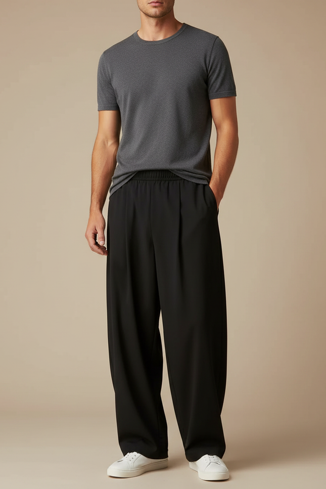 Pantalon Fluide Noir Ample Décontracté Homme Moderne - Viscose