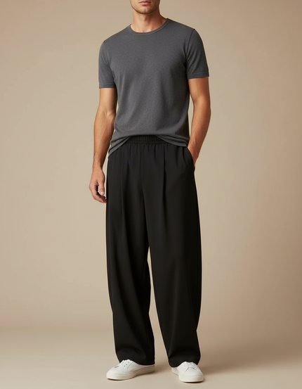 Pantalon Fluide Noir Ample Décontracté Homme Moderne - Viscose