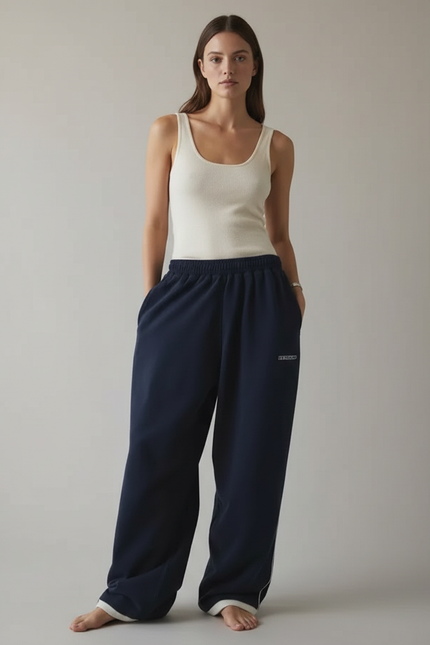 Pantalon Fluide Ample Marine Décontracté Sport Confortable - Molleton