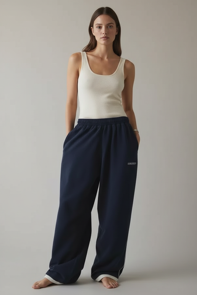 Pantalon Fluide Ample Marine Décontracté Sport Confortable - Molleton