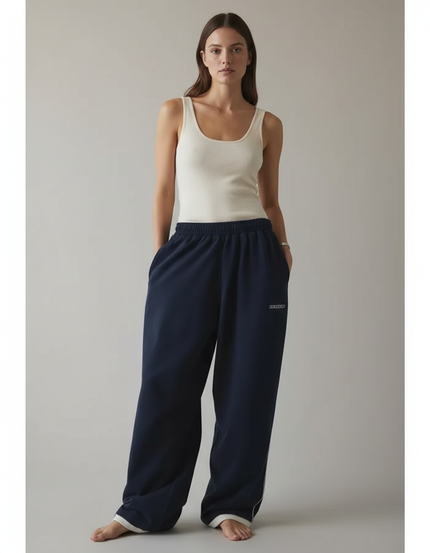 Pantalon Fluide Ample Marine Décontracté Sport Confortable - Molleton
