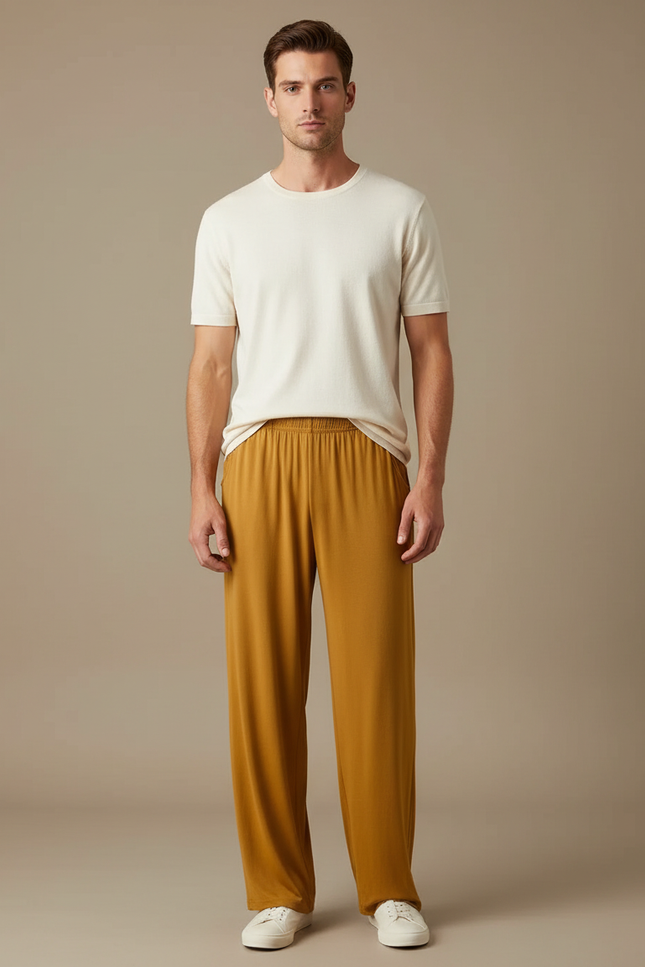 Pantalon Fluide Ocre Ample Décontracté Homme - Orange Viscose